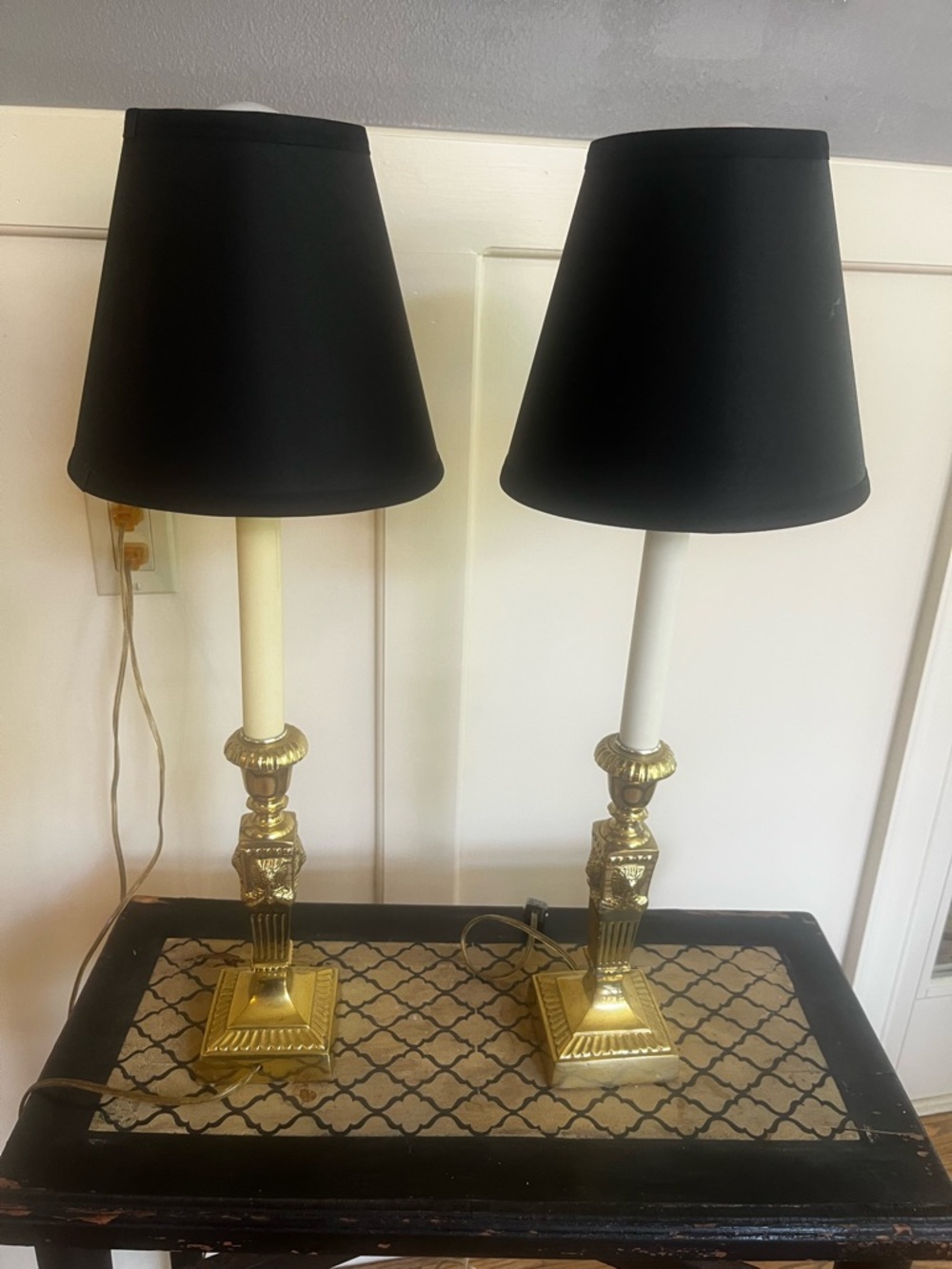 Vintage Brass/black Classic art deco Hollywood Candlestick Table Lamps - Pair